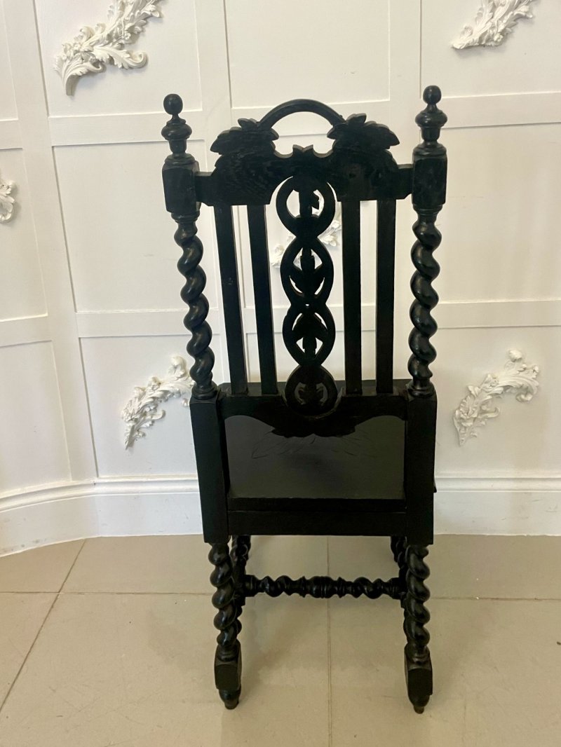 Pair of Antique Victorian Quality Carved Ebonised Oak Side Chairs - Image 5